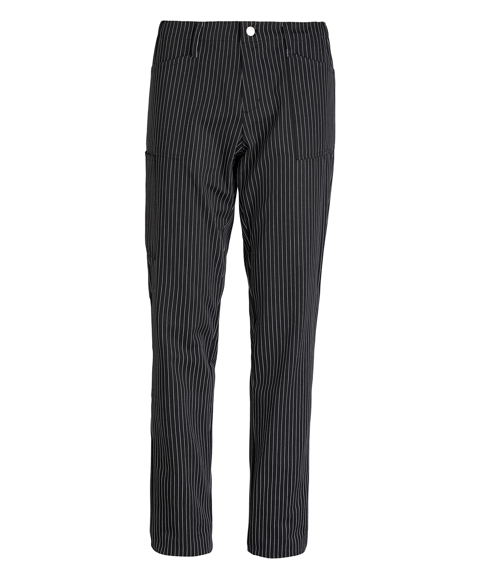 Unisex püksid reie-taskuga, must-valge triibuline